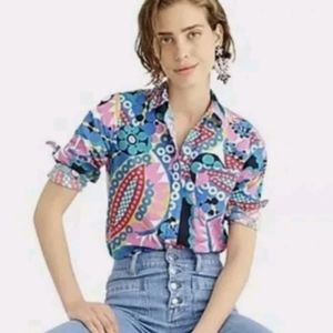 J. Crew Ratti Print Kaildiscope Colorful Print Blouse Top Size 6